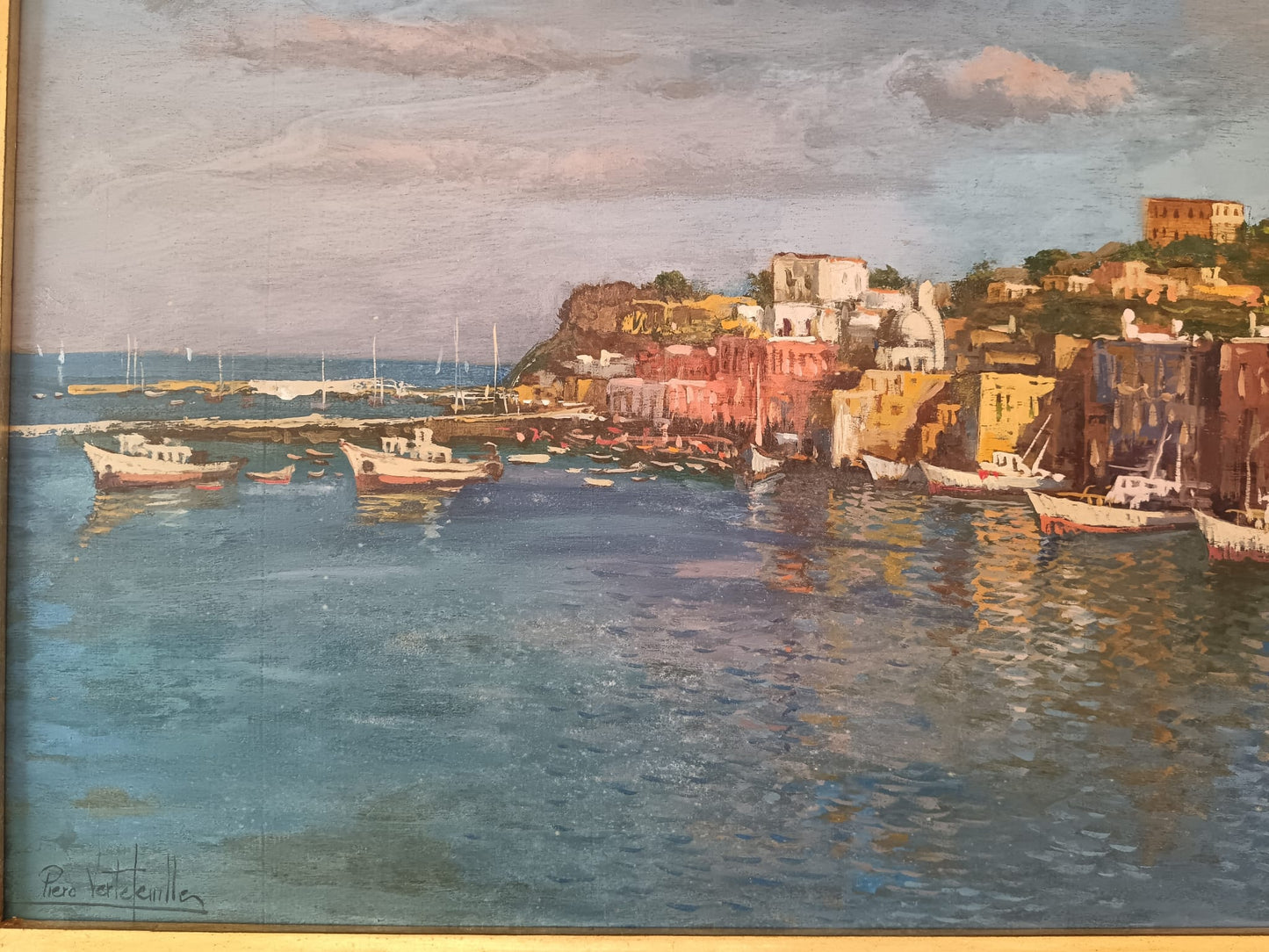 Piero Verteville (XX Secolo)- L'isola Di Procida- dipinto olio su legno