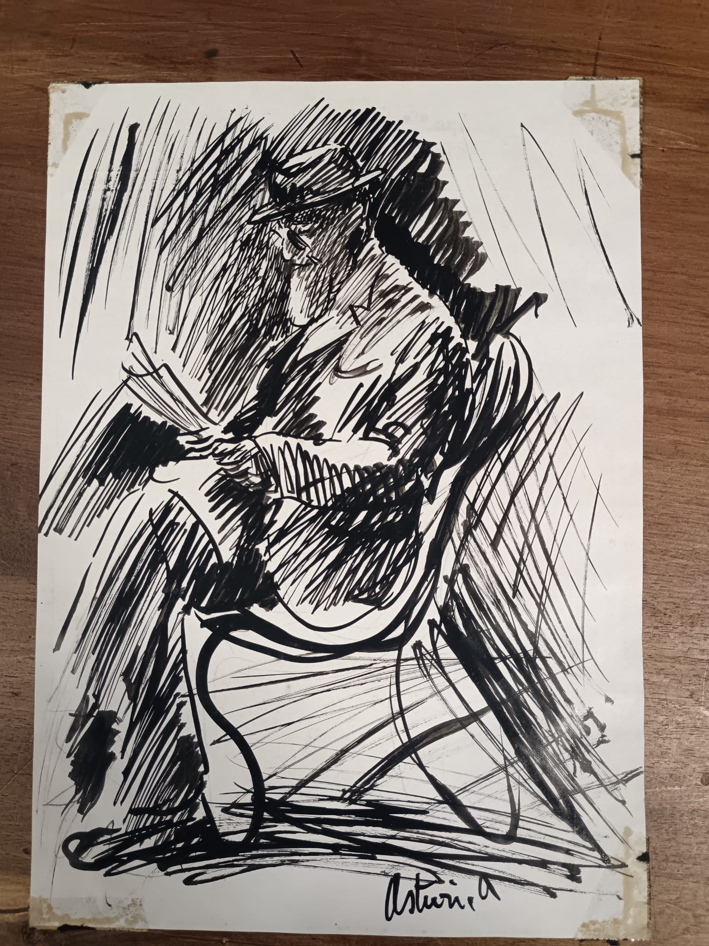 Antonio Asturi (Vico Equense , Napoli 1904-1986)- dipinto acrilico su carta