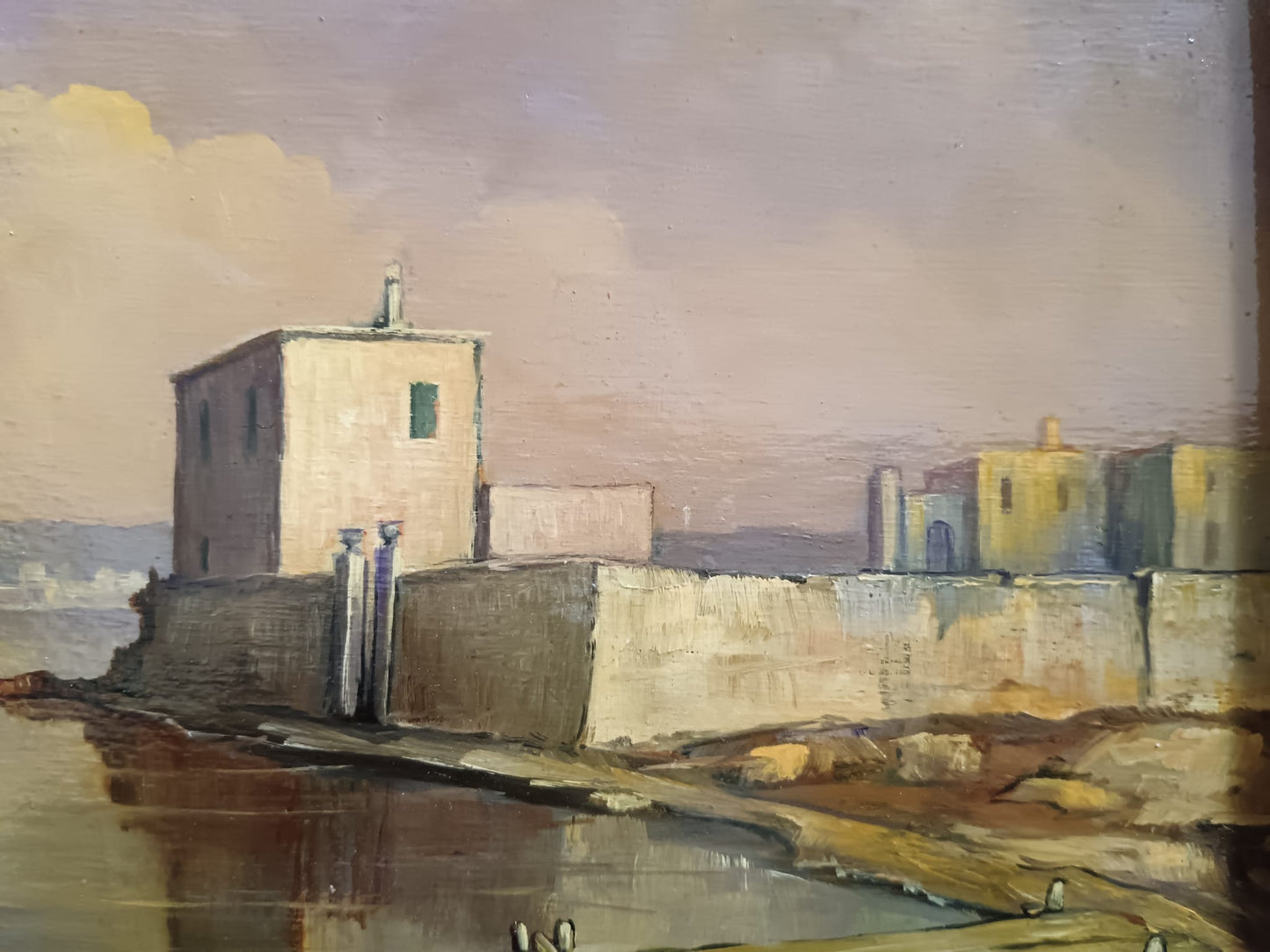 Lucio Sorrentino (1929-1993)- Marina, olio su legno XX Secolo