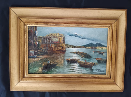 Giuseppe Colucci (XX secolo)- scorcio marino, dipinto olio su legno