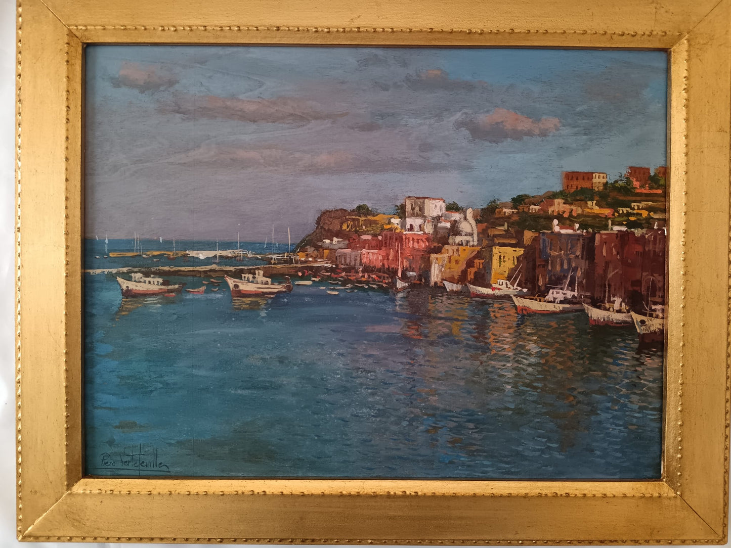 Piero Verteville (XX Secolo)- L'isola Di Procida- dipinto olio su legno