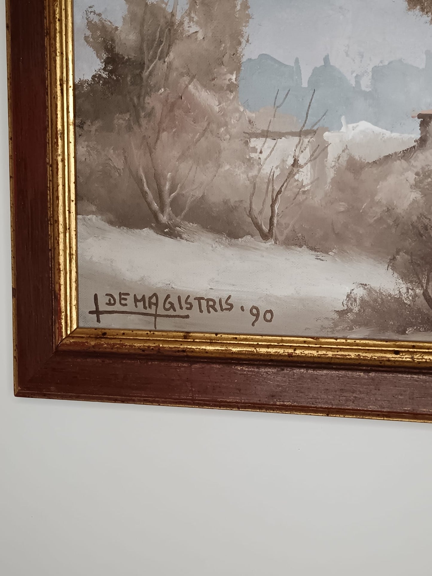 Leonardo De Magistris ( 1933-2010)- dipinto olio su tela applicata su cartoncino (XX secolo)