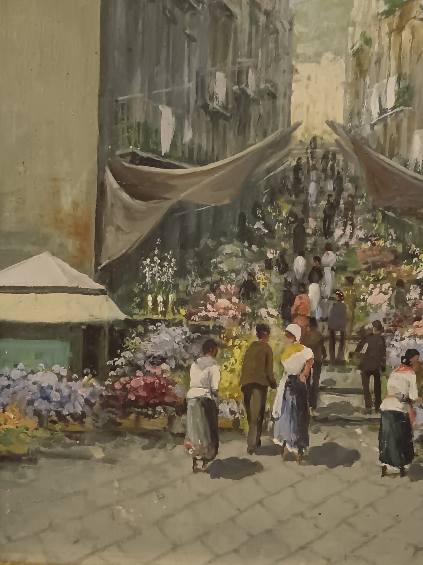 L. Papa (XX Secolo)- Mercato-  dipinto olio su legno.