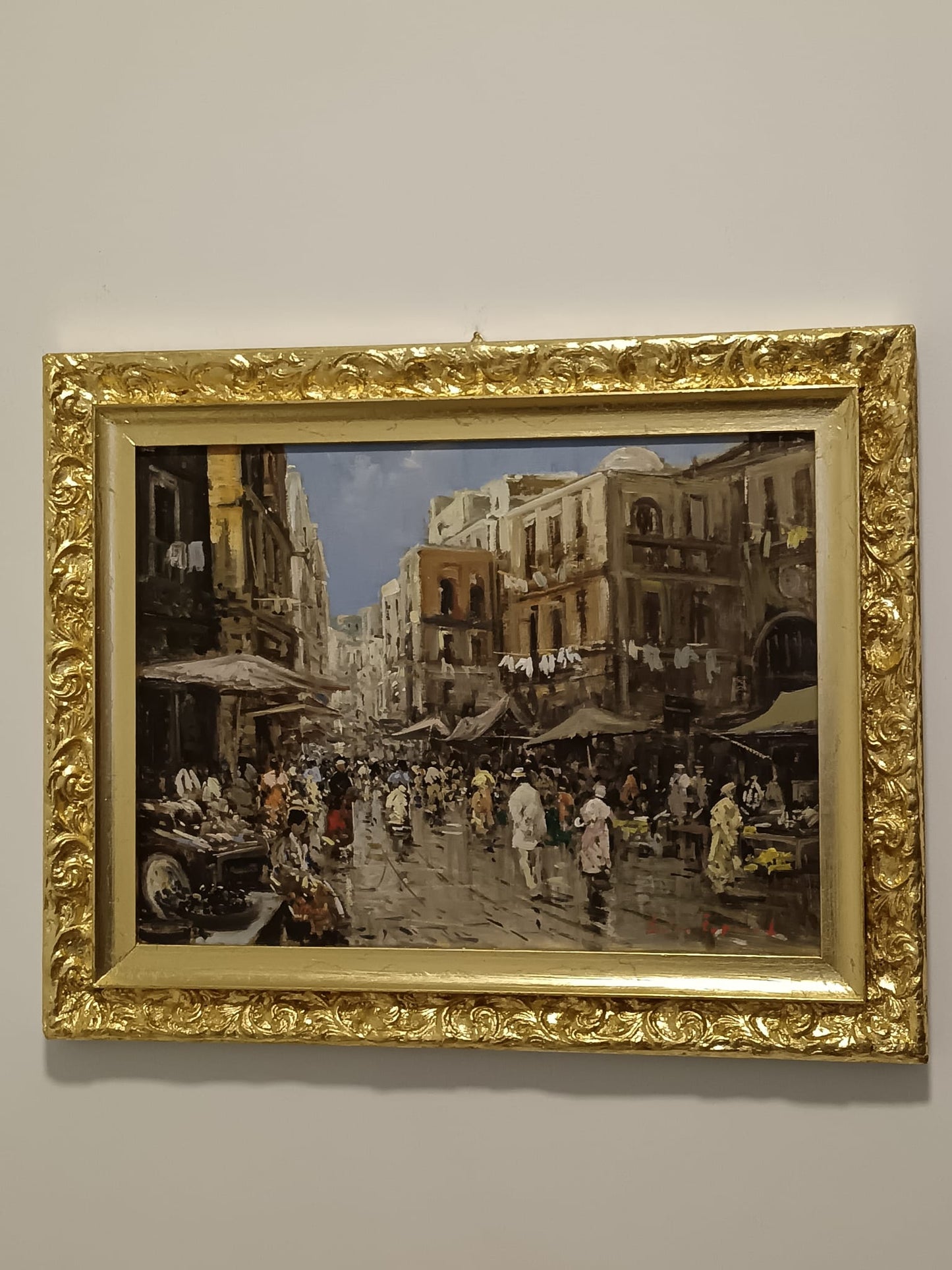 Eniko Esposito (Napoli 1942-2009)-Mercato- dipinto olio su legno