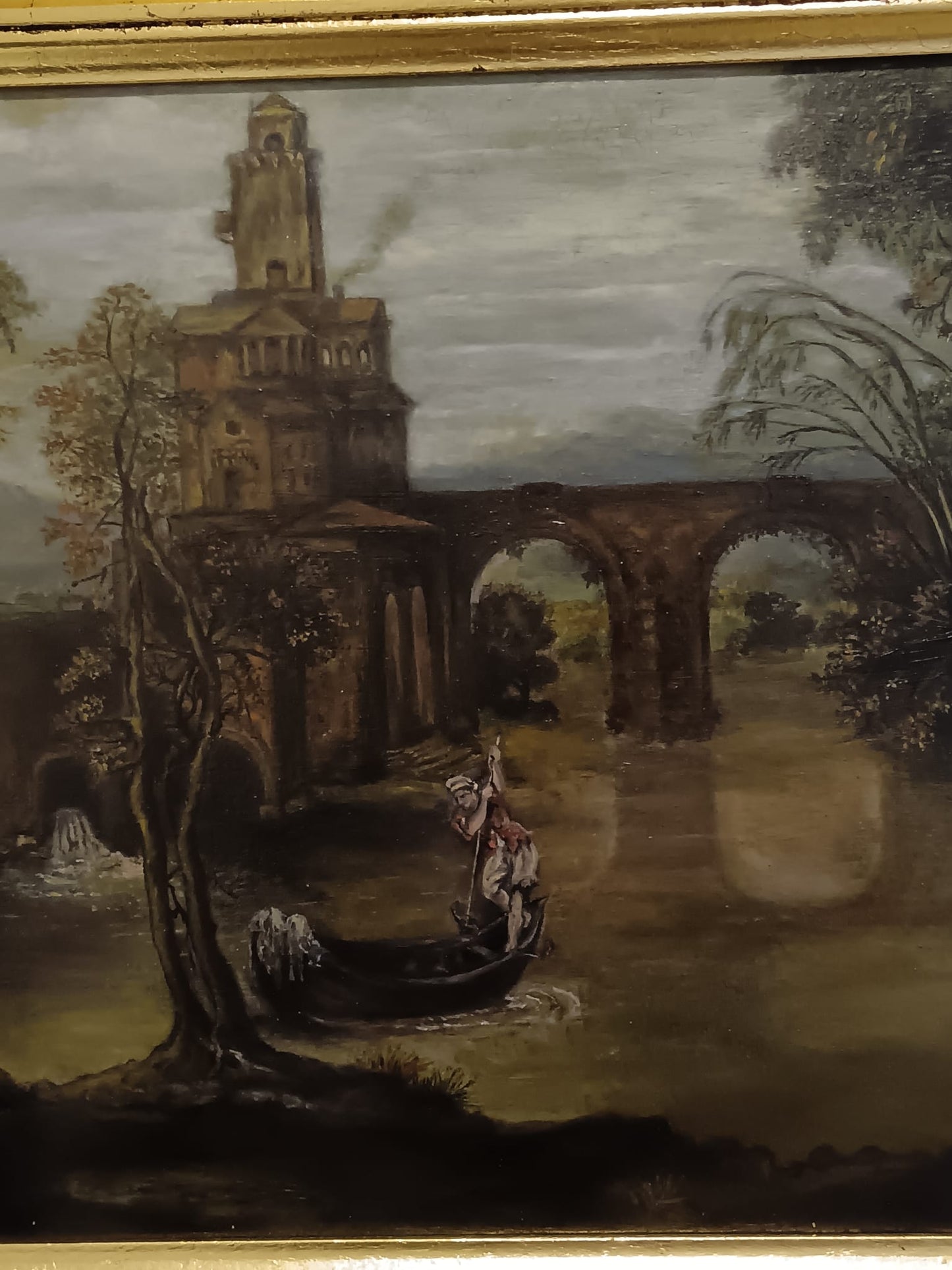 Dipinto campestre (XX secolo)- Scena romantica olio su legno