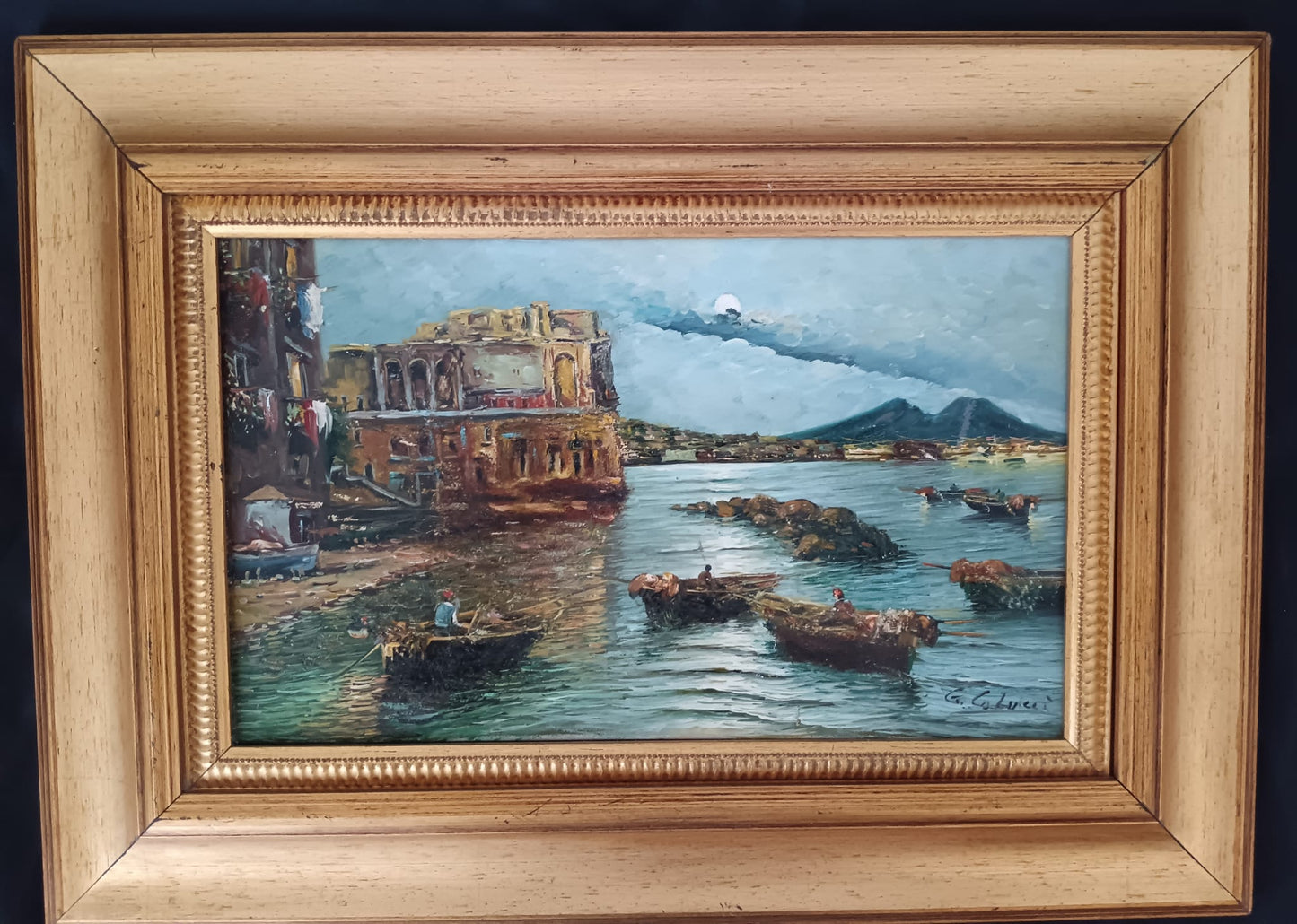 Giuseppe Colucci (XX secolo)- scorcio marino, dipinto olio su legno