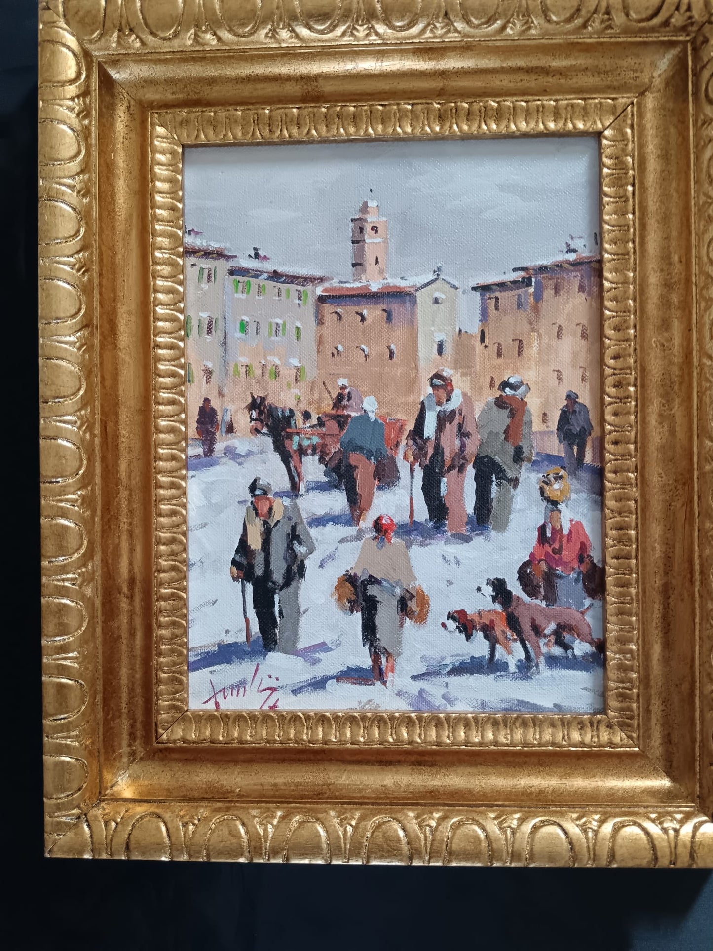 Mario Rombolini (1935-2014)- Mercato dipinto olio su pannello