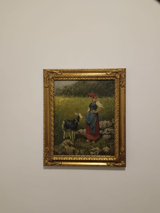 V. De Paoli da (Niccolò Cannicci) la Pastorella- dipinto olio su tela XX secolo