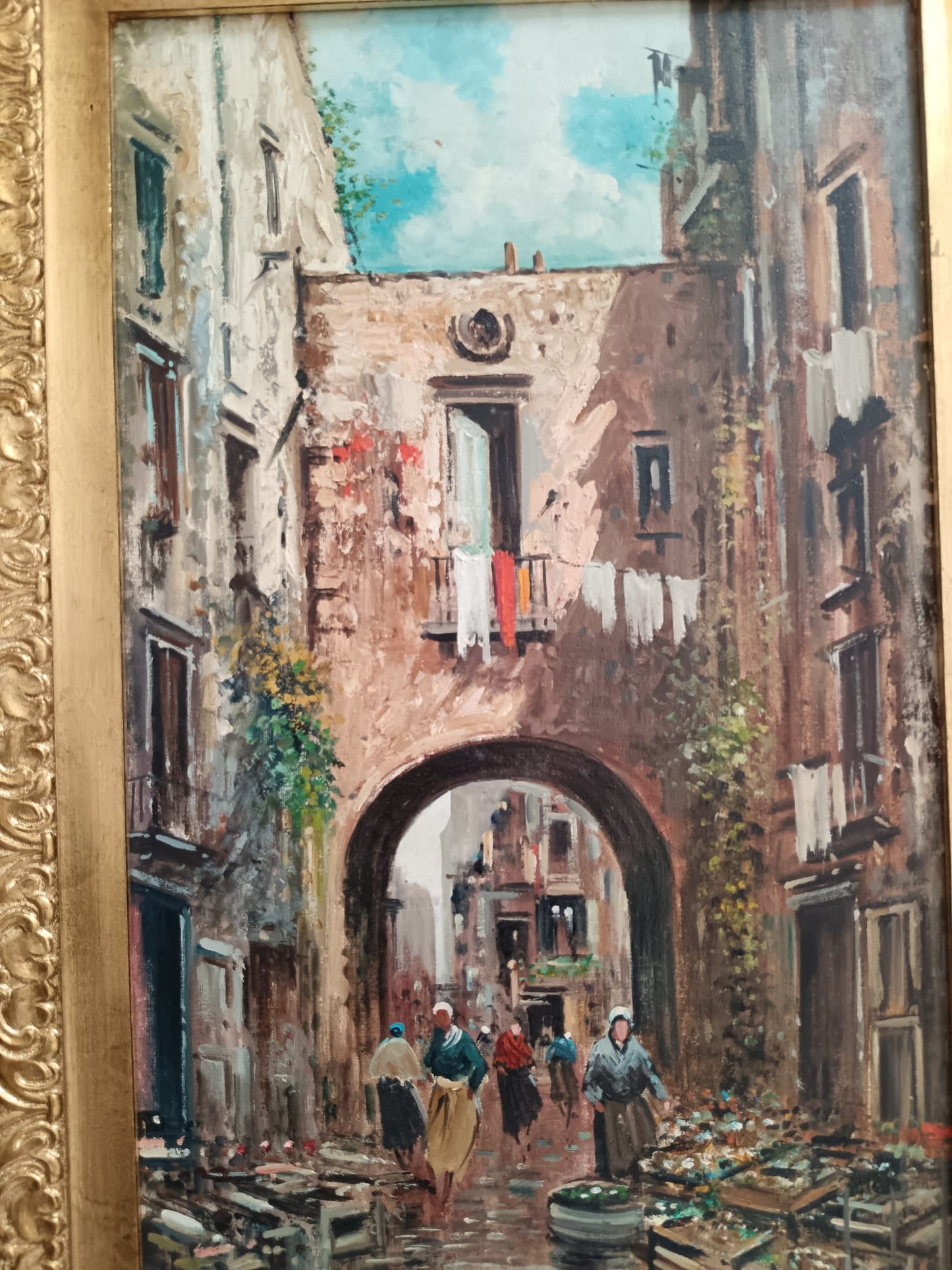 Antonio Comitale (XX Secolo)- Mercato, dipinto olio su tela