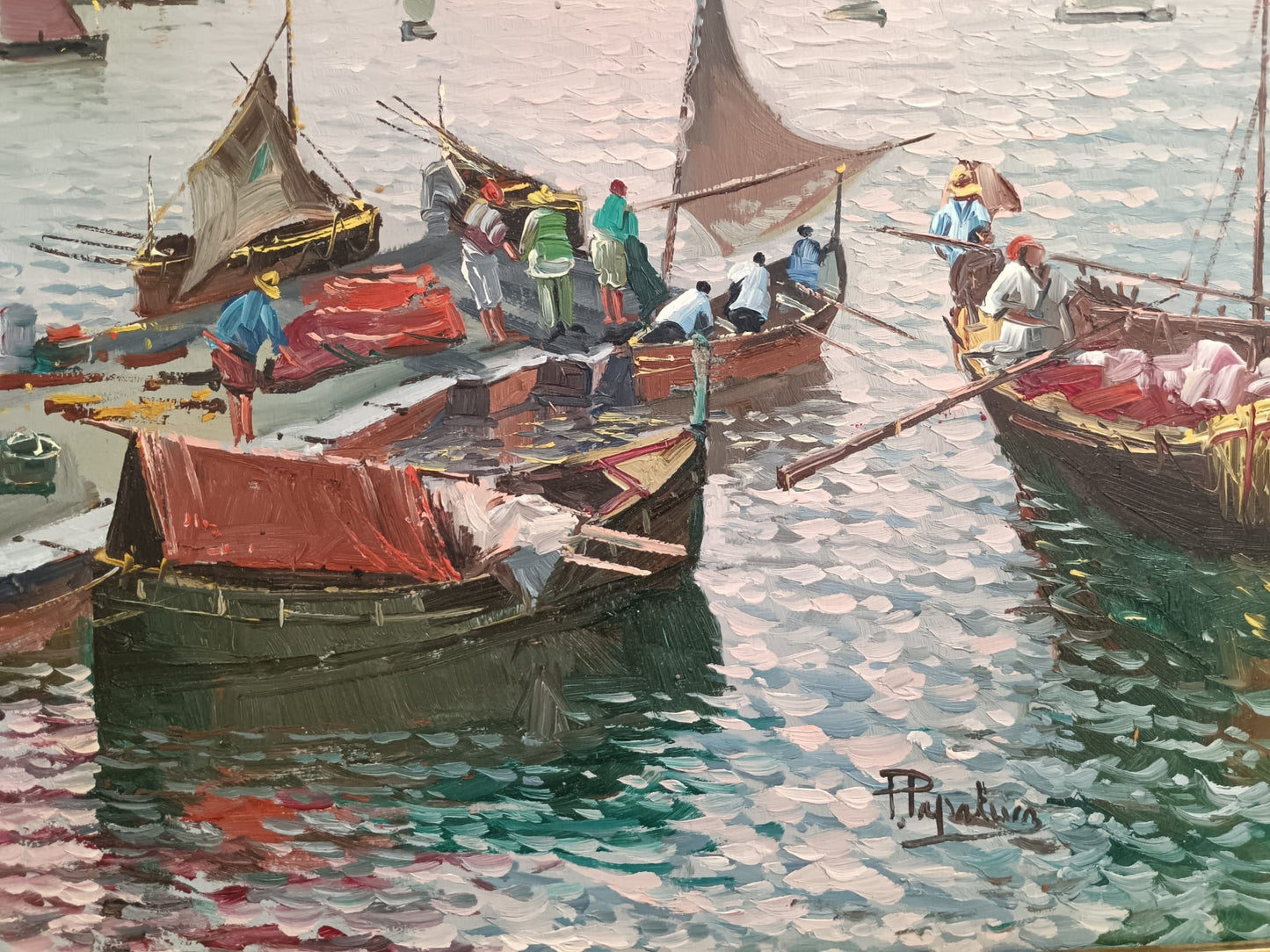 Francesco Papaluca (scuola napoletana XX Secolo)- Marina dipinto olio su legno