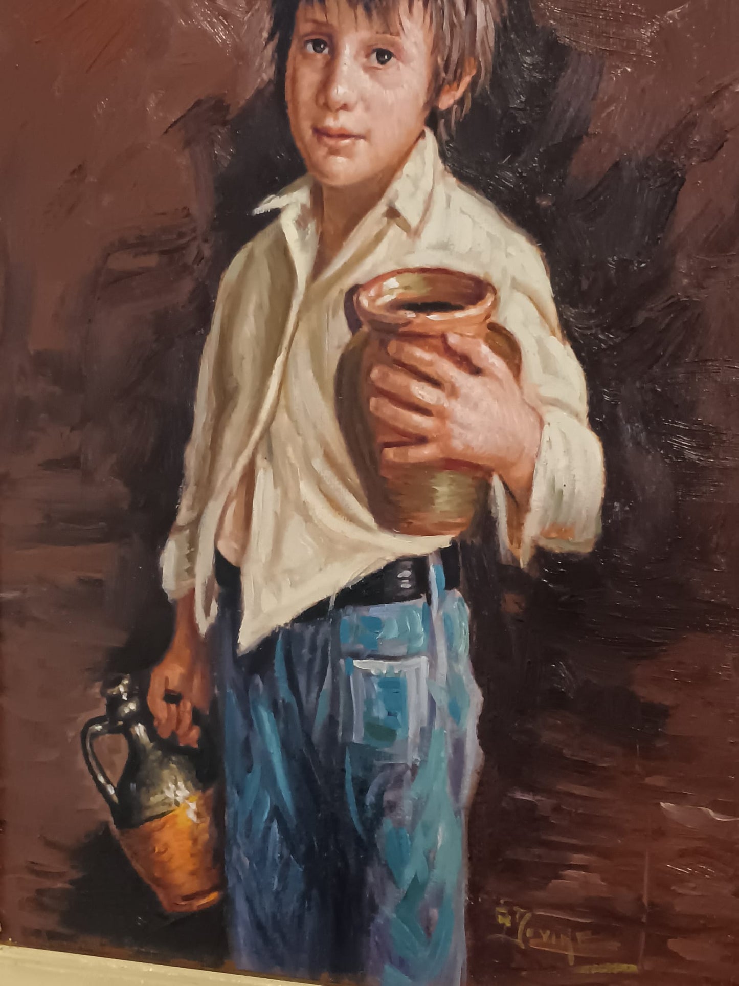 Antonello Iovine (Napoli 1935)-Ritratto di fanciullo- dipinto olio su tela