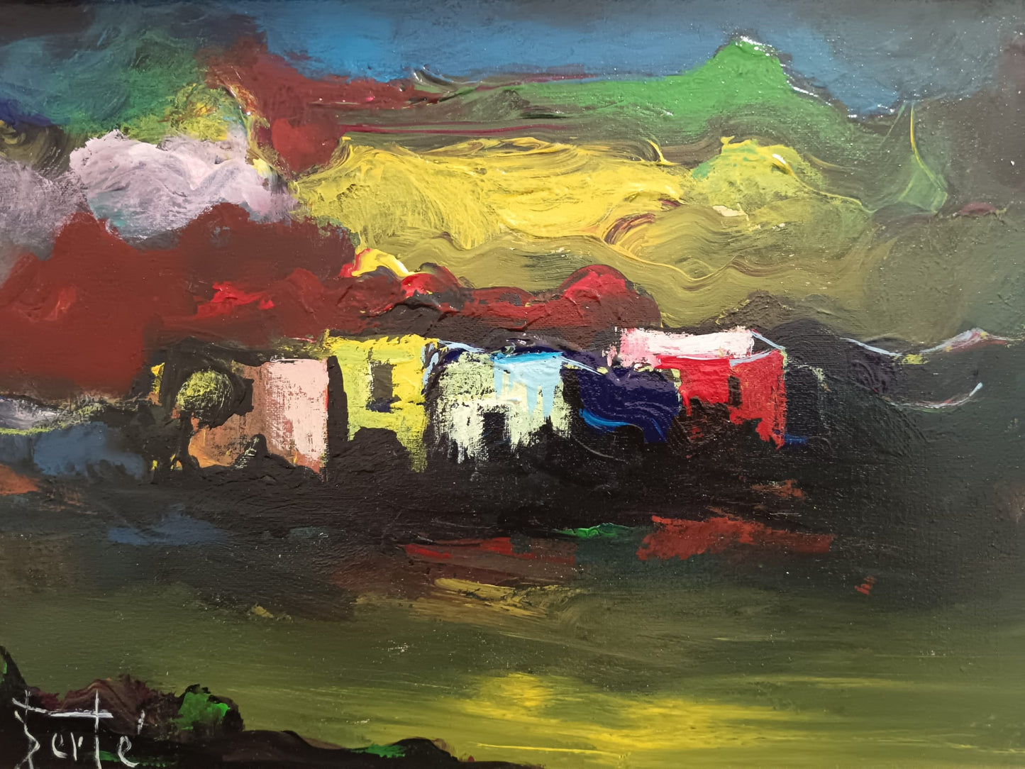 Antonio Bertè (Napoli 1936-2009)- Paesaggio dipinto olio su tela