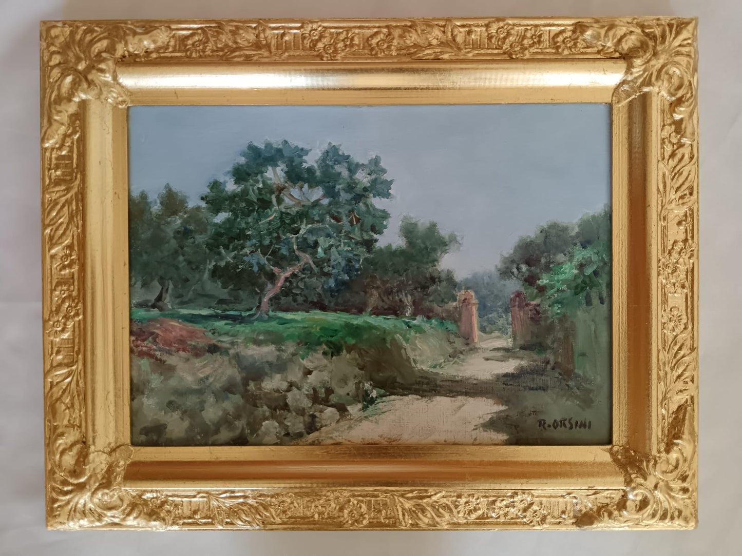 Renato Orsini (XX Secolo)- paesaggio dipinto olio su cartoncino telato