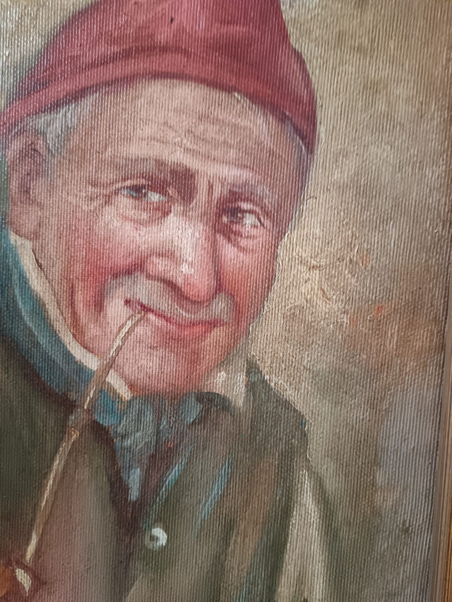 Figura anziano con pipa (XX secolo)- dipinto olio su tela