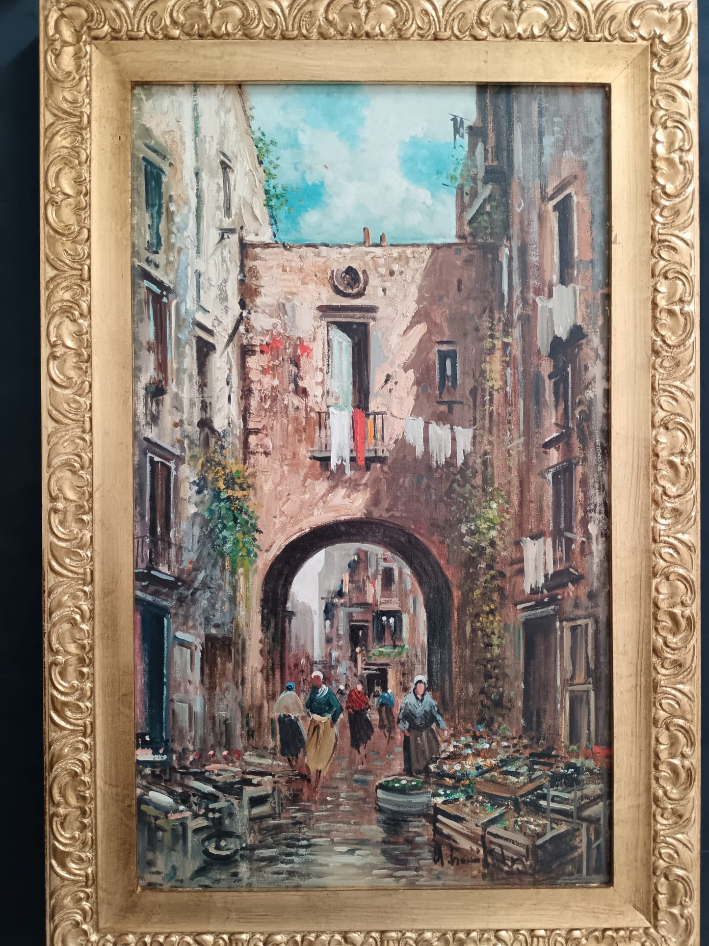 Antonio Comitale (XX Secolo)- Mercato, dipinto olio su tela