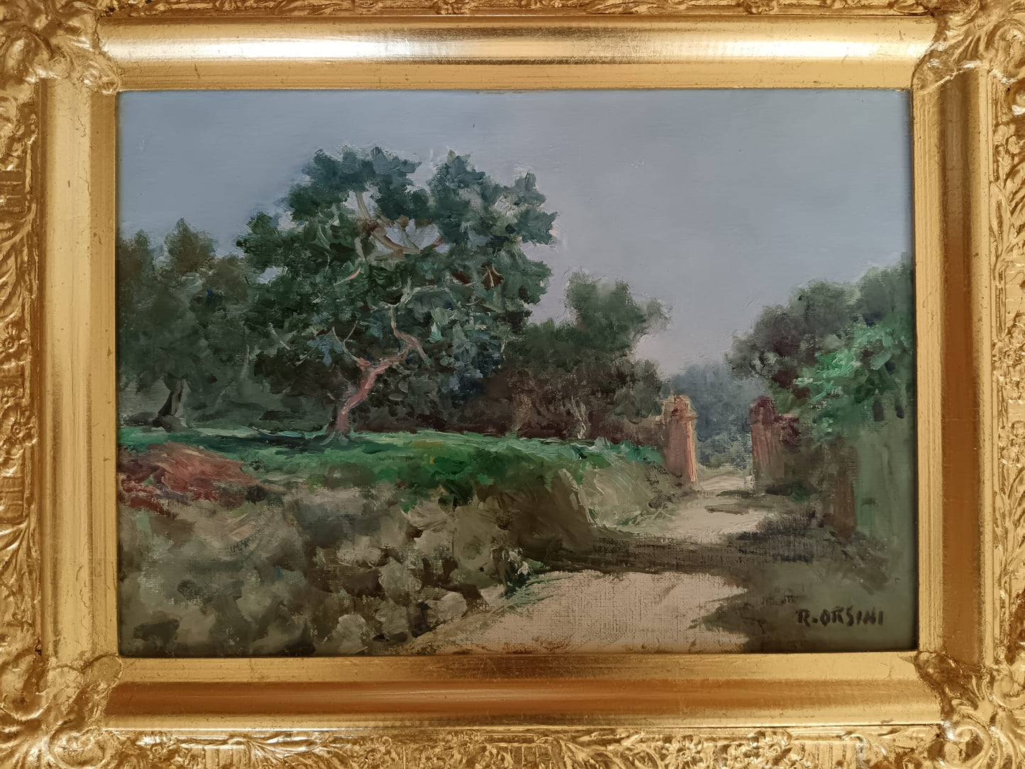 Renato Orsini (XX Secolo)- paesaggio dipinto olio su cartoncino telato