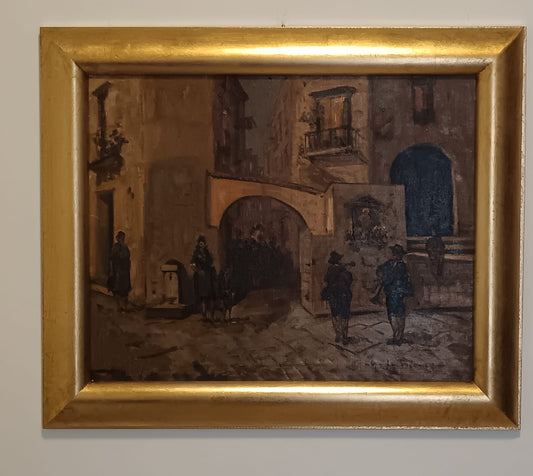 Scorcio di vita (Scuola napoletana XIX secolo)- dipinto olio su tela