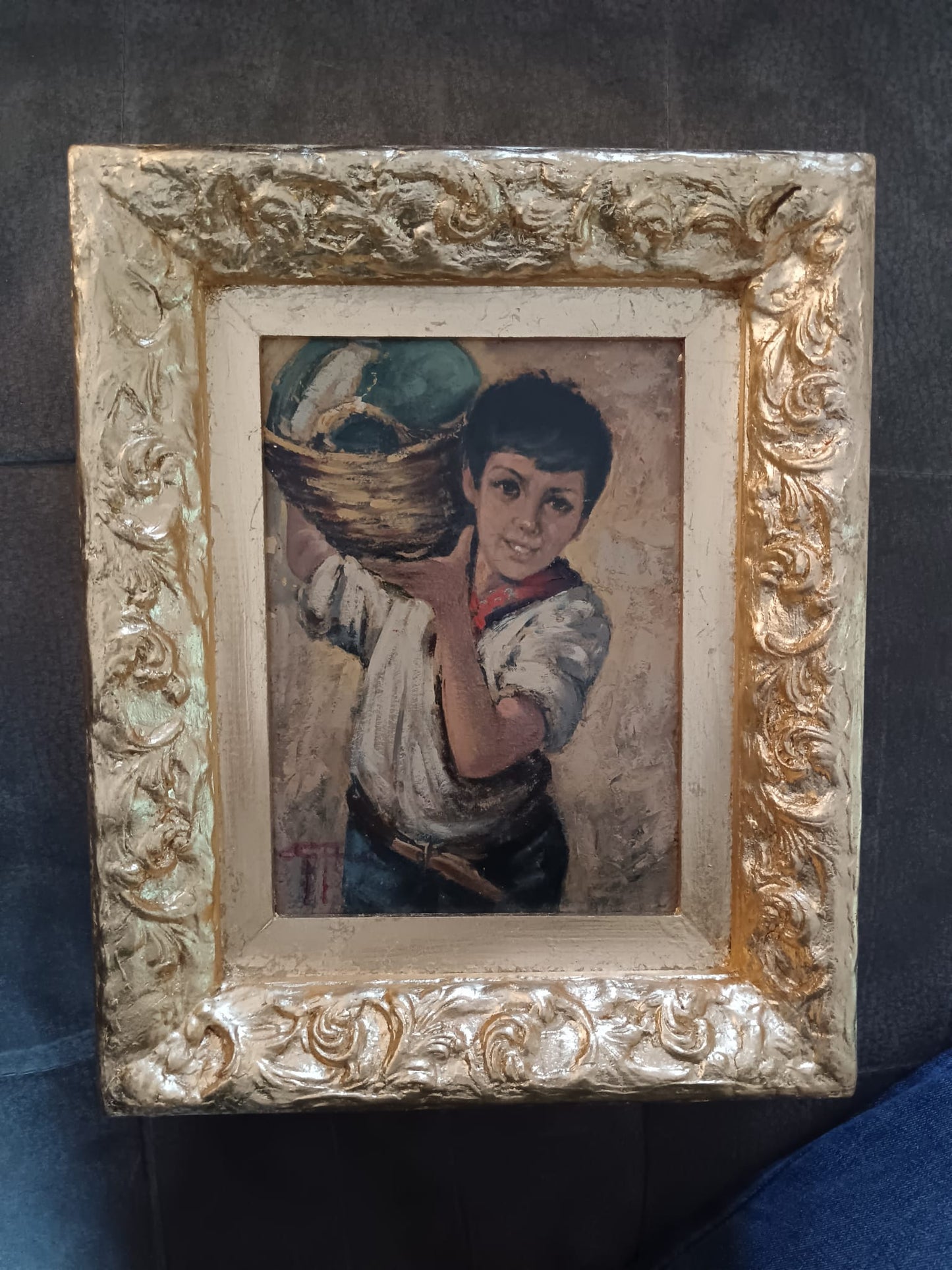 Giovanni Prassi (Napoli 1945)- Il Venditore- dipinto olio su cartoncino