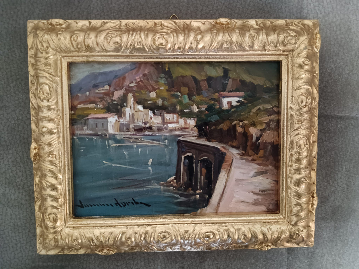 Vincenzo Aprile (Napoli 1952)- Amalfi, dipinto olio su pannello