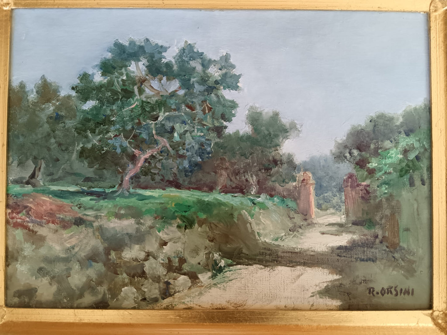Renato Orsini (XX Secolo)- paesaggio dipinto olio su cartoncino telato