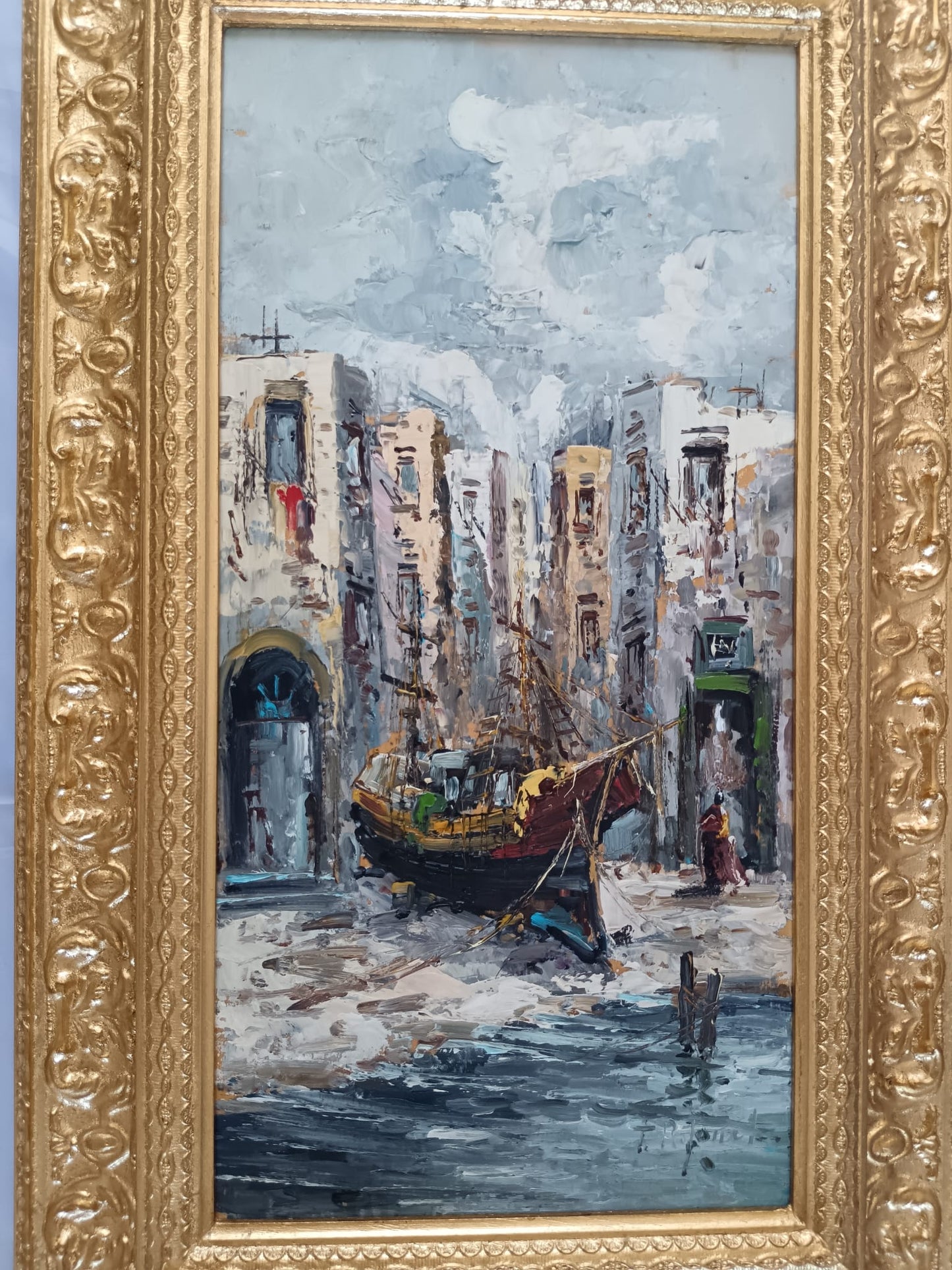 Teresa Reginato ( XX Secolo)- Scorcio marino, dipinto olio su legno