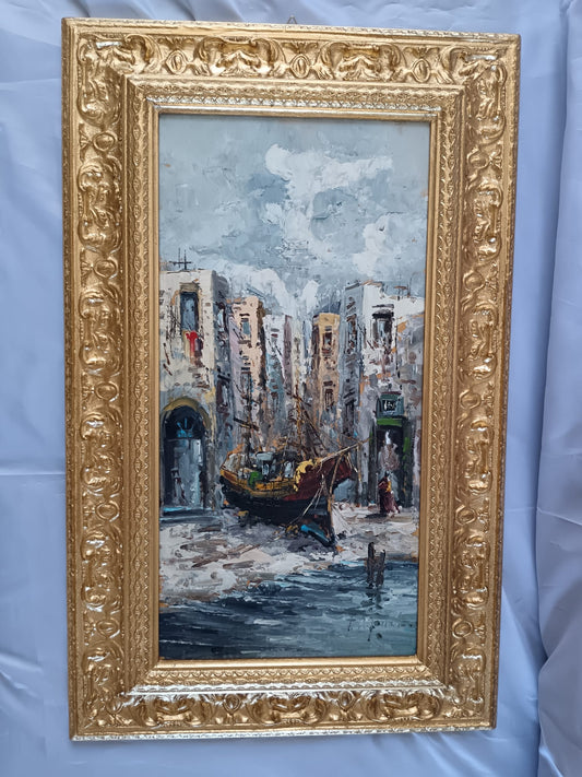 Teresa Reginato ( XX Secolo)- Scorcio marino, dipinto olio su legno