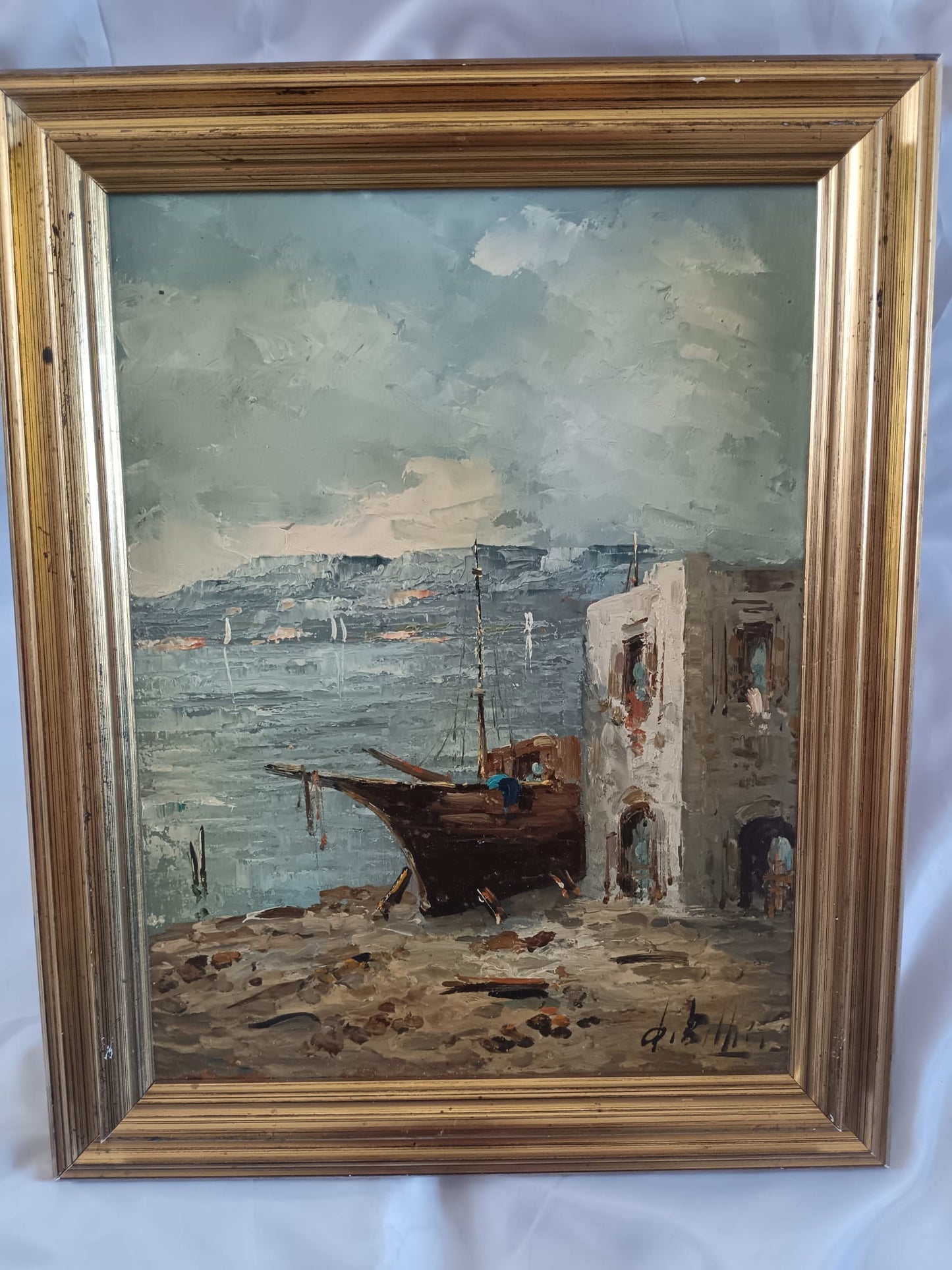 Scuola Italiana XX Secolo-  Scorcio marino dipinto olio su masonite
