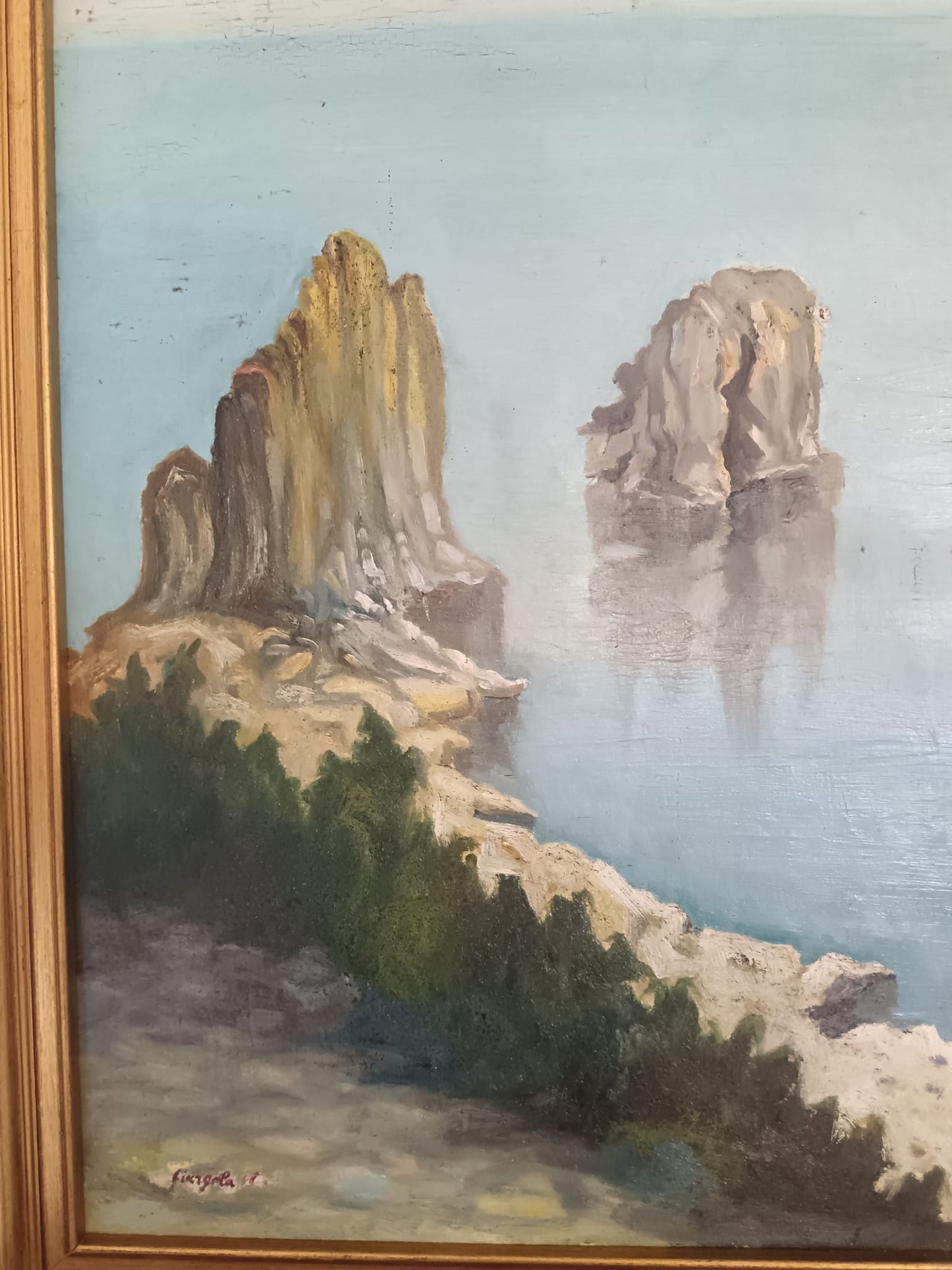 Scuola Italiana XX Secolo- "Faraglioni di Capri", dipinto olio su masonite